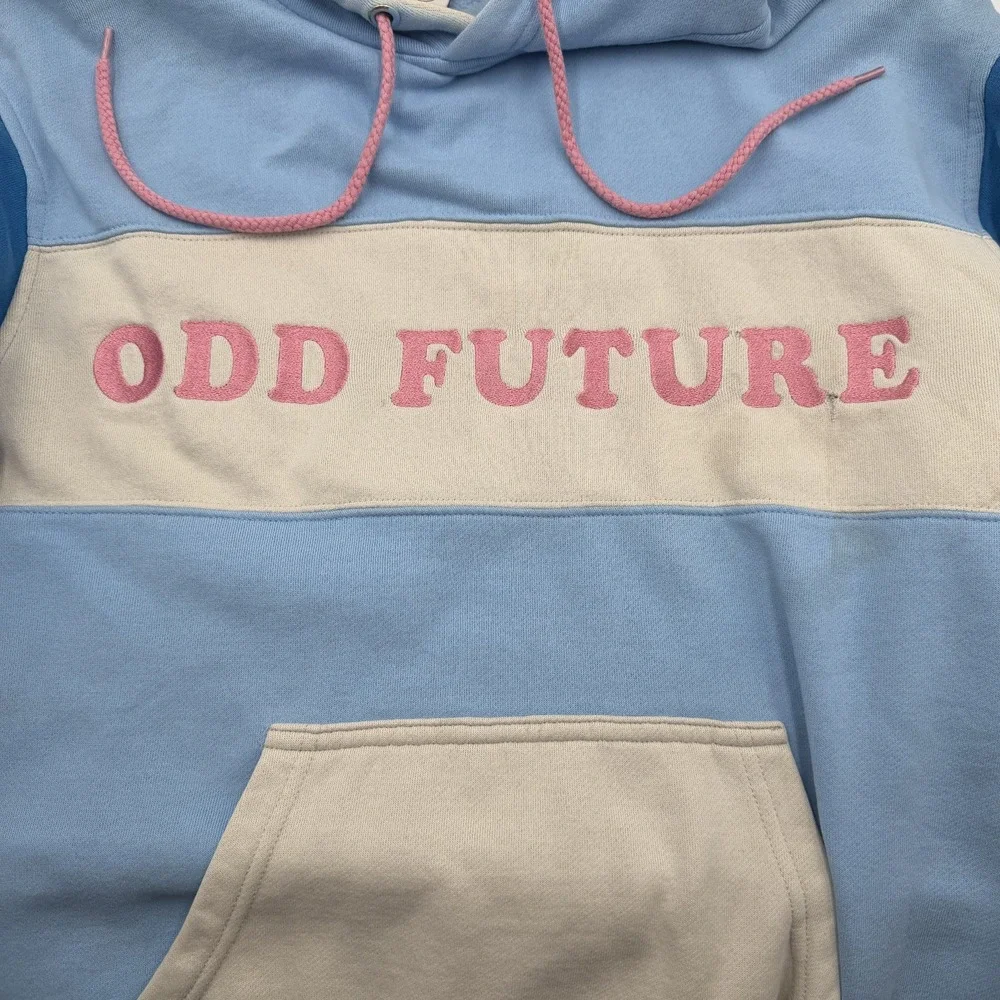 Odd Future Colorblock Hoodie Blue Cream Pink Embroidered Logo Mens Medium